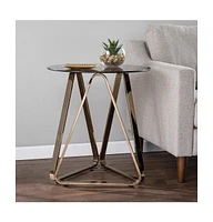 Round Glass and Iron End Table for Modern Home or Office Decor