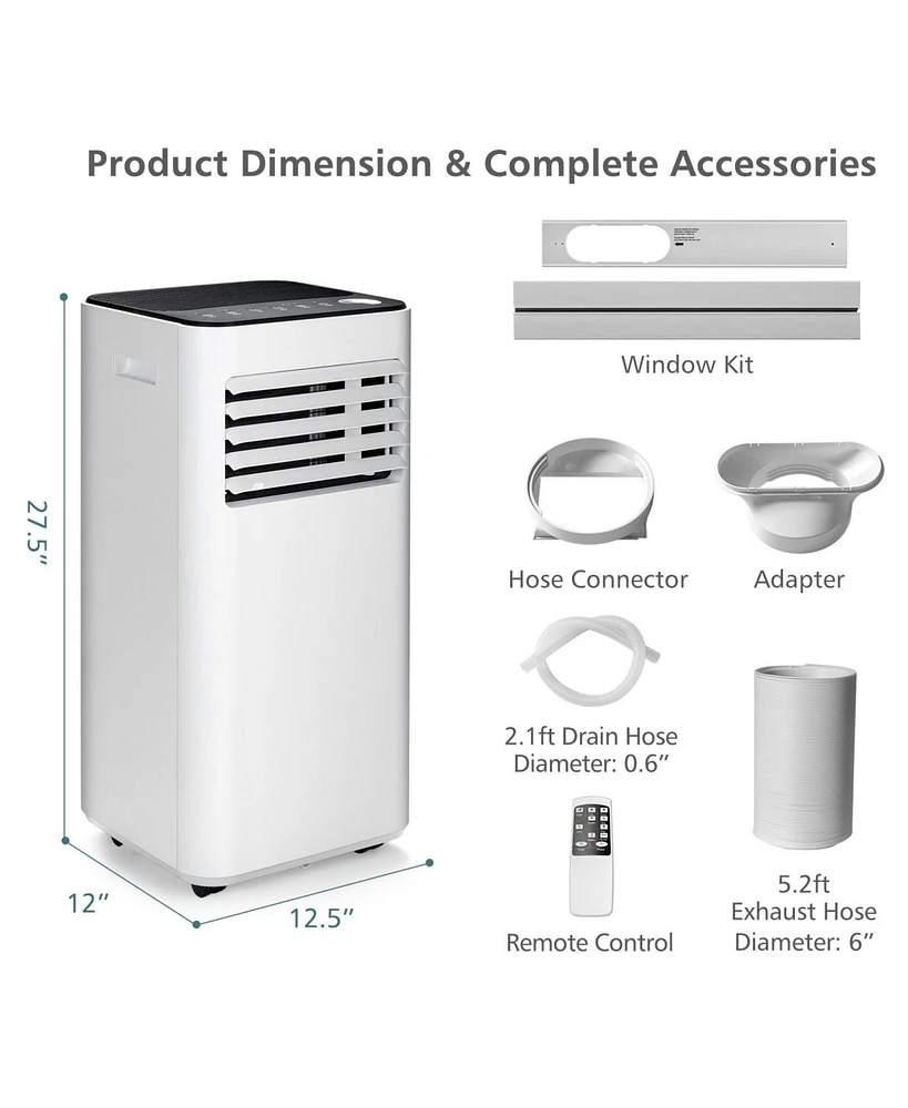10000 Btu Portable Air Conditioner with Fan Dehumidifier Sleep Mode
