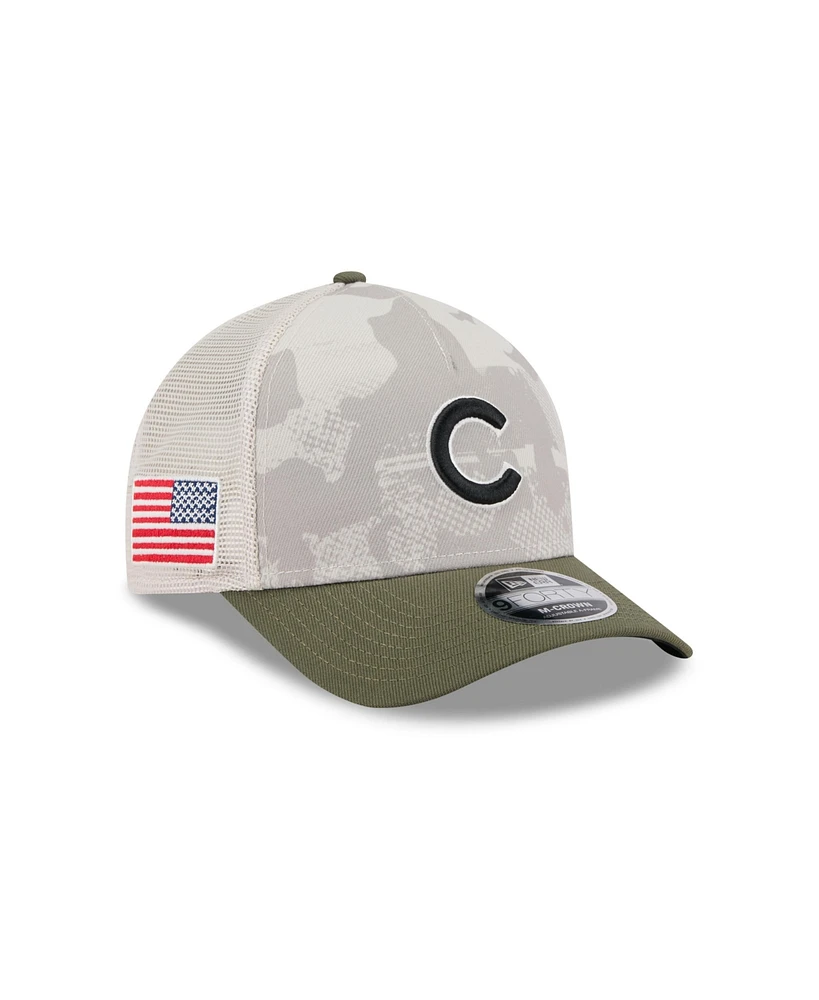 New Era Men's Light Beige/Olive Chicago Cubs 2025 Armed Forces Day 9FORTY M-Crown A-Frame Adjustable Hat