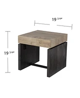 Square Wood and Iron End Table for Modern Living Room or Office