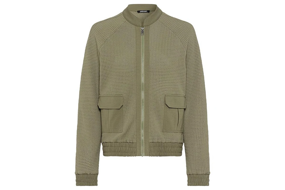 Olsen Women's Mixed Media Zip Front Bomber Jacket
