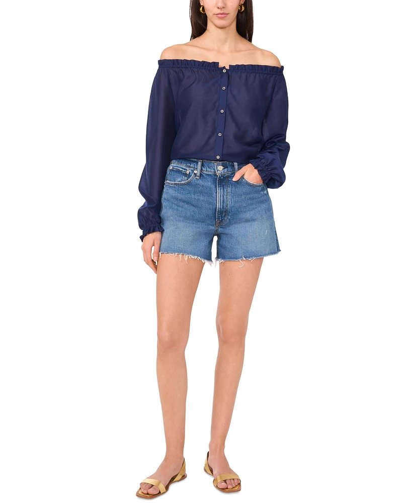 Vince Camuto Women's Solid-Color Off-the-Shoulder Button Blouse