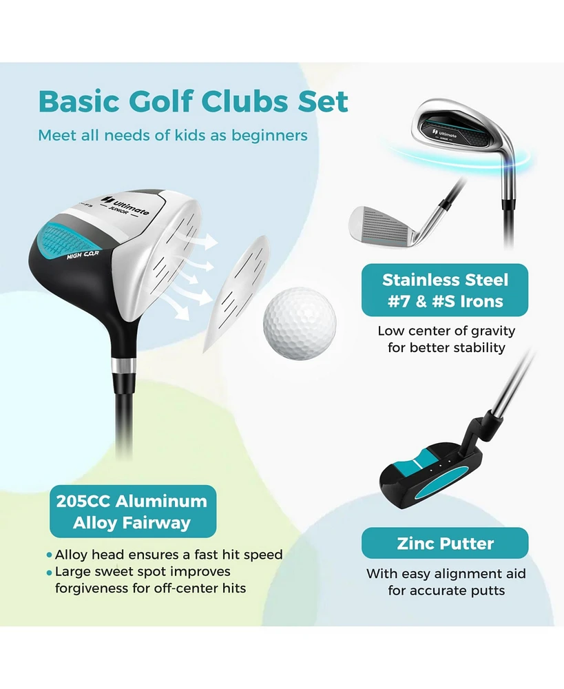 Junior Complete Golf Club Set Right Hand with Rain Hood for Kids-Blue