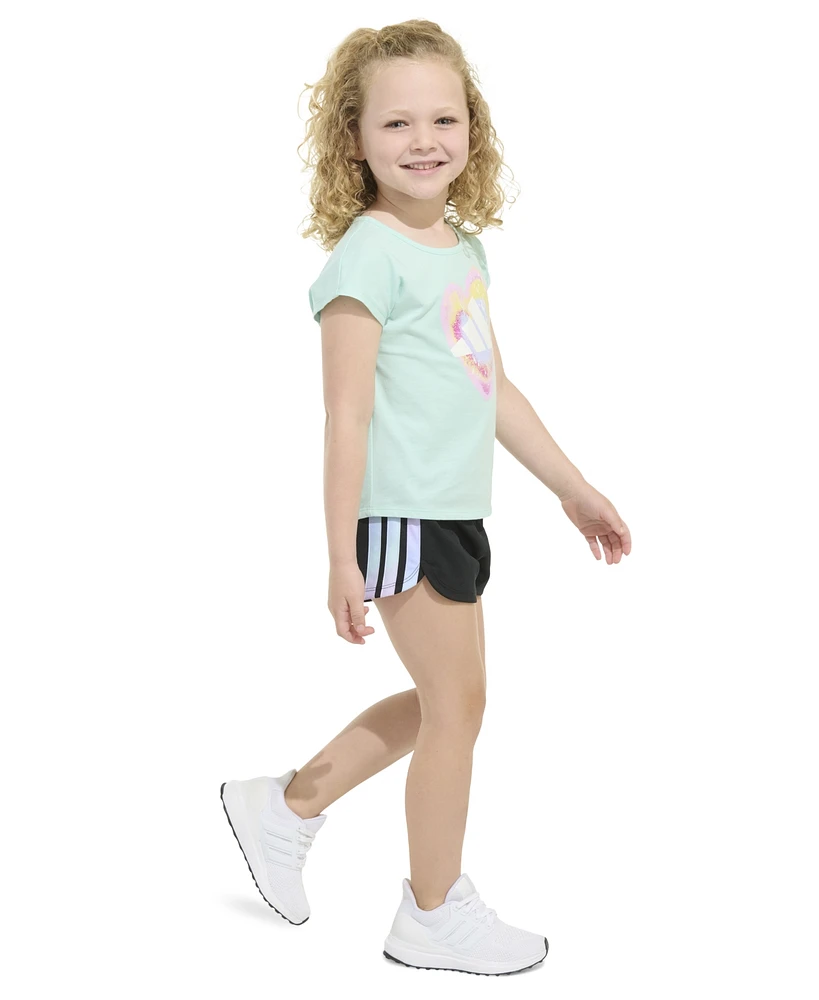 adidas Toddler and Little Girls 2-Piece Short Sleeve Graphic T-Shirt Mesh Set
