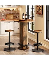 Tribesigns Round Bar Table with 2 Chairs, Industrial Bistro Sets with 2 barstools, Pub Cocktail Table with Metal Ring Footrest for Kitchen Nook, Apart