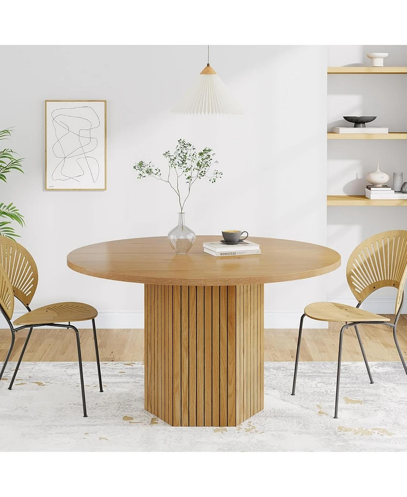 Tribesigns Round Dining Table, Wood Kitchen Table for Dining Room, 47 inch Dinner Table 4 People, Dining Room Table with Heavy Duty Pedestal Base, Nat