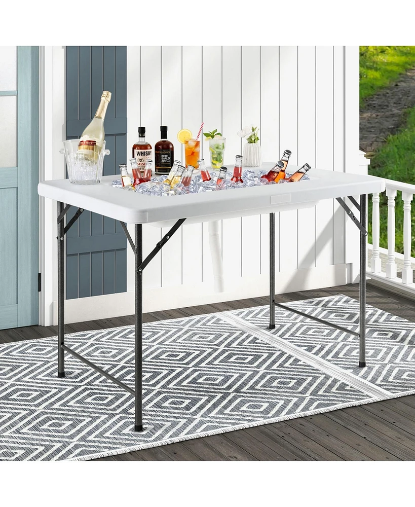 4 Feet Folding Ice Bin Table with Skirt for Camping Picnic Wedding