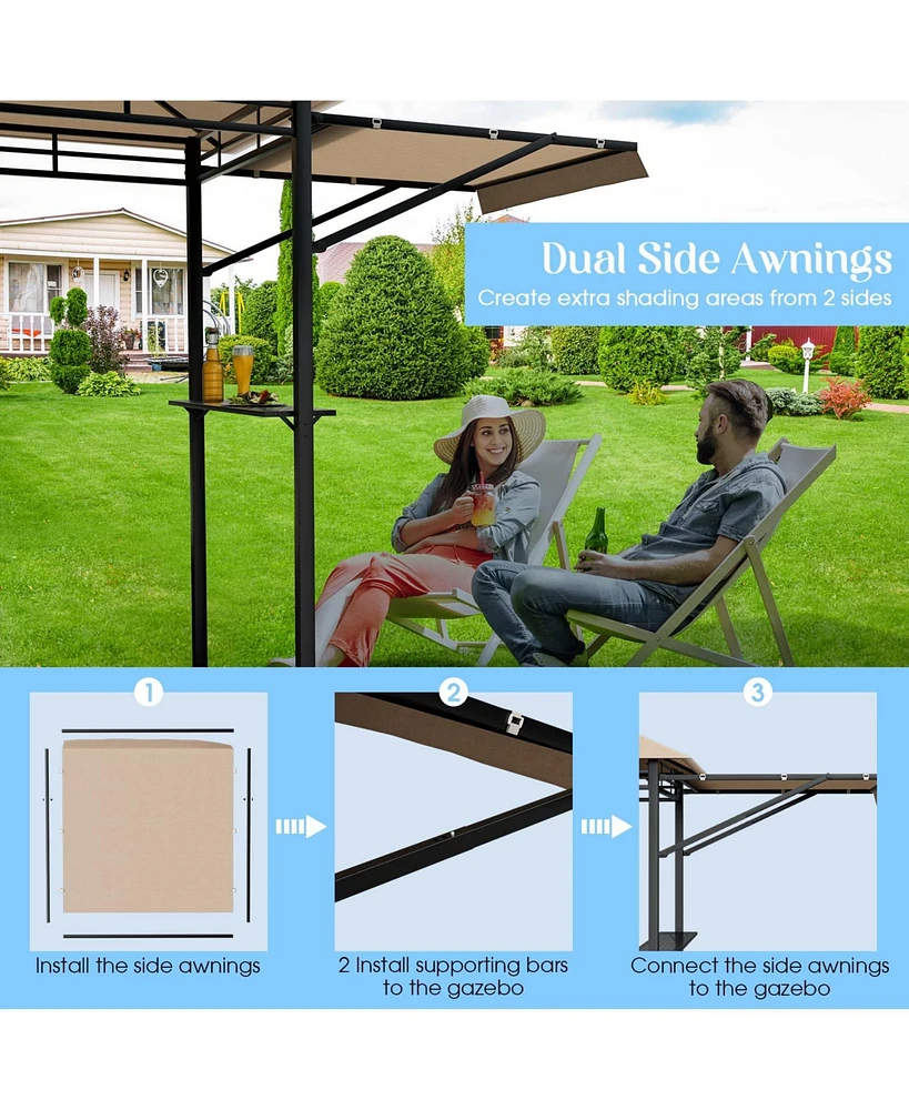 13.5 x 4 Feet Patio Bbq Grill Gazebo Canopy with Dual Side Awnings