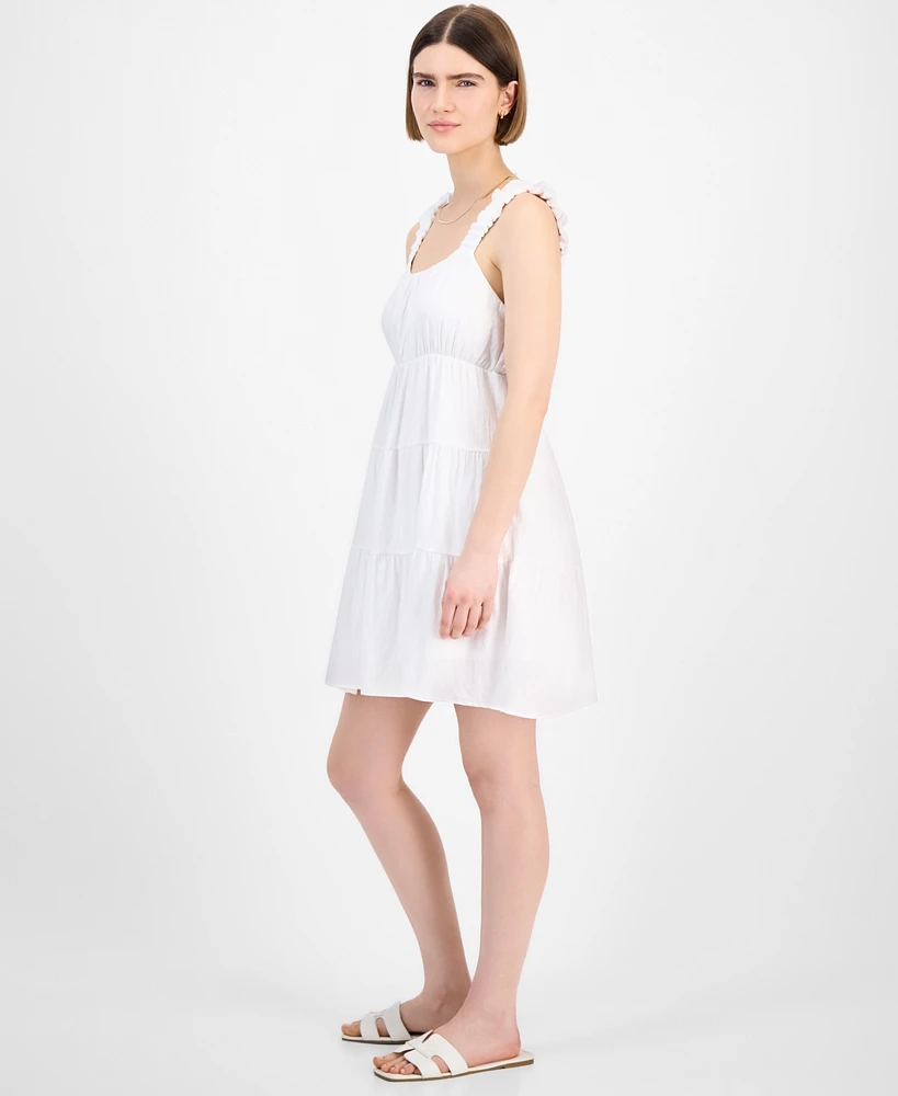 Pink Rose Juniors' Bubble-Strap Tiered Mini Dress