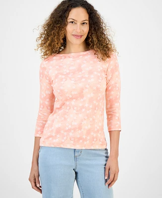Style & Co Petite Spotty Airy Floral-Print Pima Cotton Top, Exclusively at Macy's