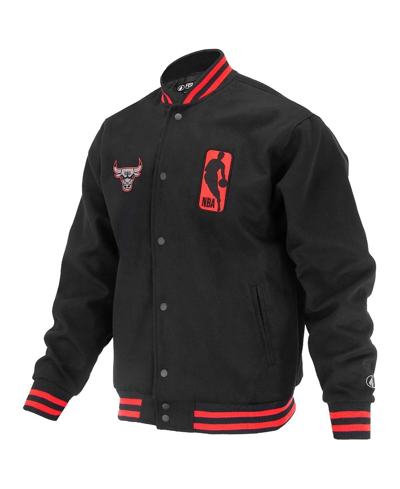 Fisll Men's and Women's Black Chicago Bulls Logo Man Shadow Collection Full-Snap Varsity Jacket