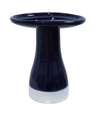 Outdoor Weather-Resistant Garden Patio High-Fired Smooth Ceramic Hand-Painted Duo Tone Bird Bath