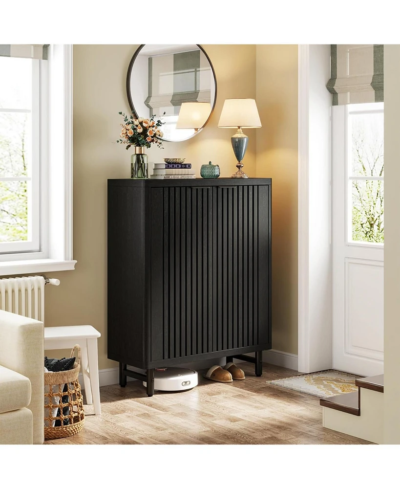 Tribesigns 6-Tier Shoe Cabinet with Shutter Doors, Modern Freestanding Organizer Adjustable Shelves, Large Wooden Storage Cabin
