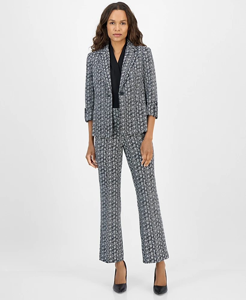 Ak Anne Klein Women's Printed Cool Crepe One-Button Jacket