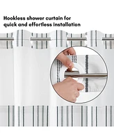 Americanflat 72x75 Hookless Shower Curtain - Grey Abstract Lines Shower Curtain with Sheer Panel, Snap-In Liner, and Grommets
