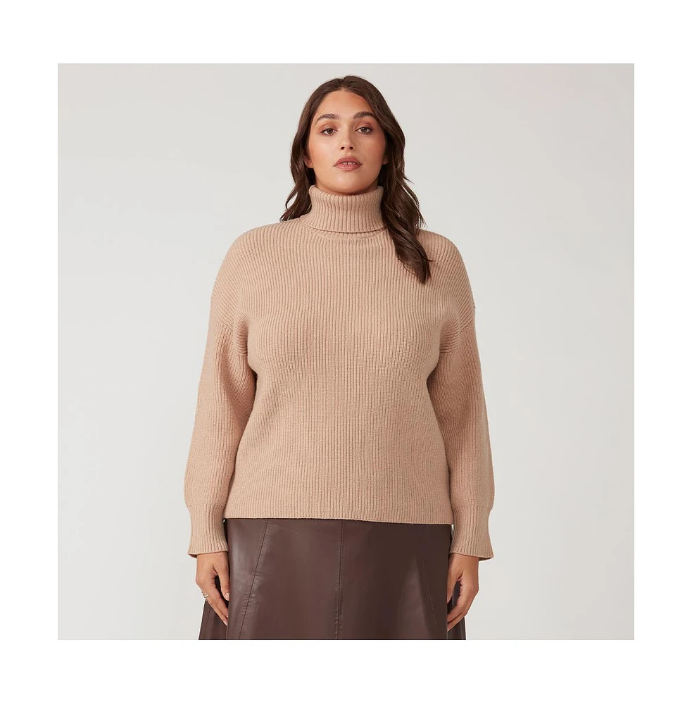 Cadence Beige Turtle Neck Sweater Knit