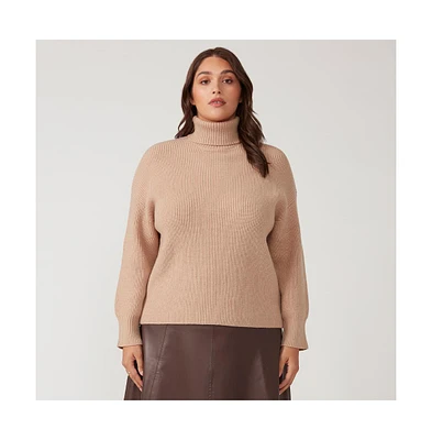 Cadence Beige Turtle Neck Sweater Knit