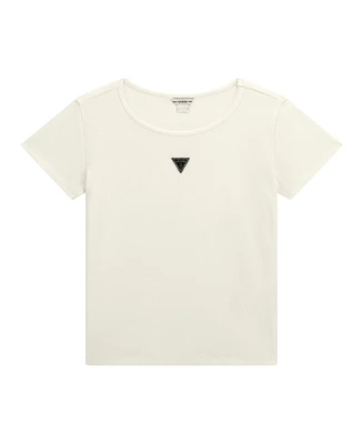 Guess Big Girl Short Sleeve Knit Top with Metal Logo Plate