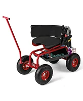 Rolling Garden Cart with Height Adjustable Swivel Seat and Storage Basket