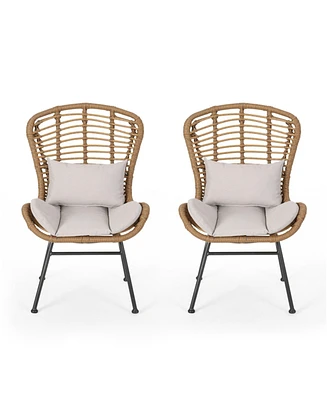 Set of 2 Wicker Chairs with Cushion Outdoor Dining Chairs