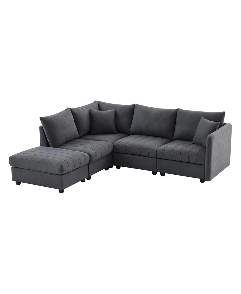 Modern Modular Sectional Sofa w/ Ottoman & Pillows