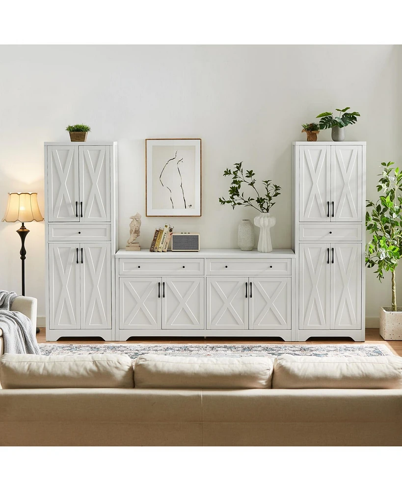 White Tv Cabinet Set w/ Sideboards - 108.7" L
