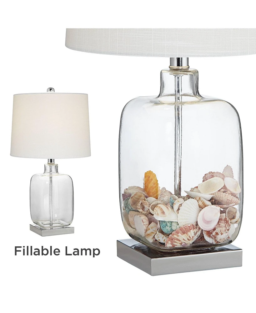 Coastal Accent Table Lamps 21 3/4" High Set of 2 Brushed Steel Clear Glass Fillable White Drum Shade Decor for Living Room Bedroom House Bedside