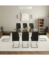71" Rectangular Glass Table & 8 Black Pu Chairs