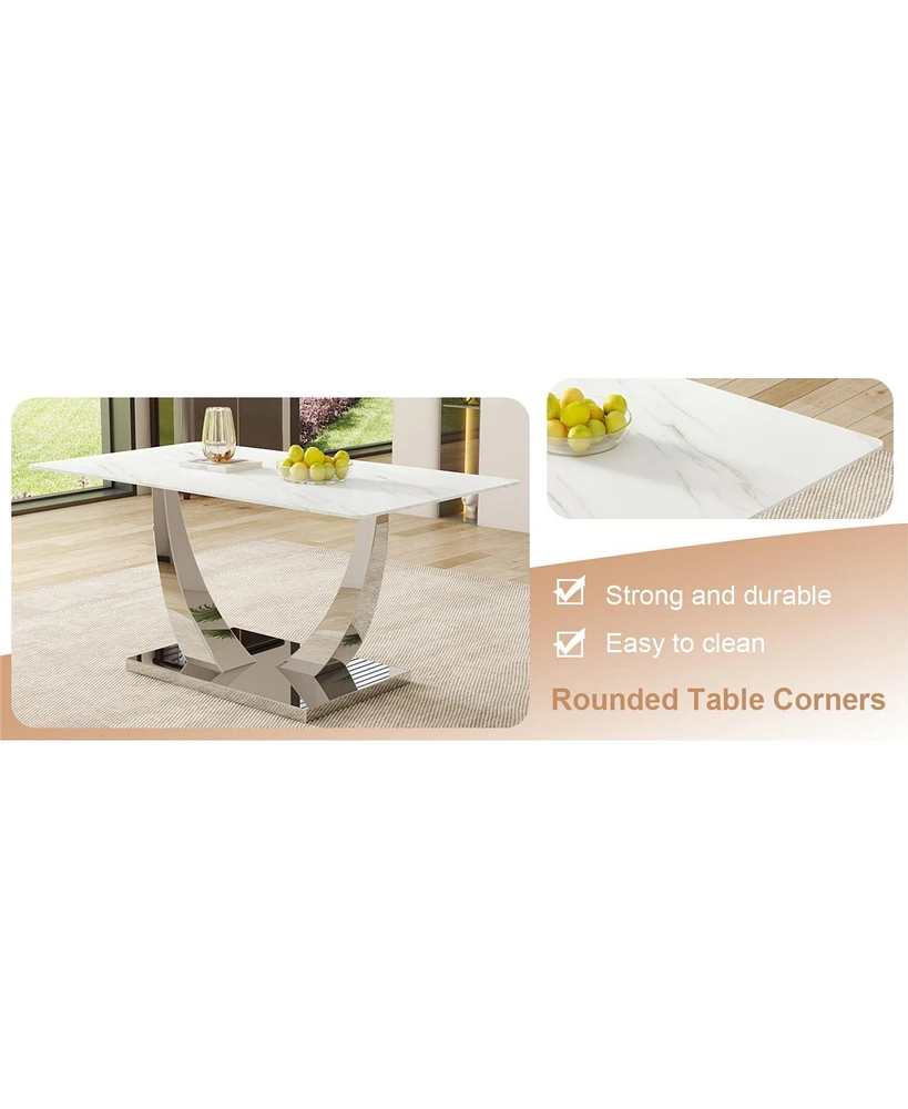 Modern Glass Dining Table Set with 4 Black Chairs