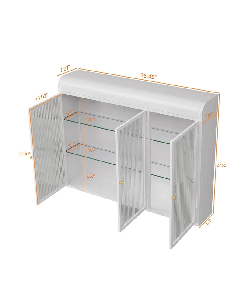 3 Door Arched Wall Mounted Glass Cabinets for Kitchen, Living Room and Bathroom(White)
