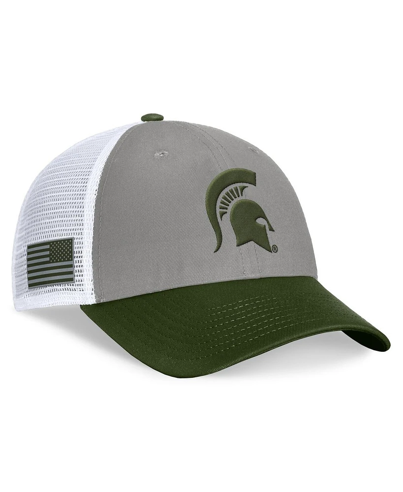 Top of the World Men's Gray/Green Michigan State Spartans Oht Military Appreciation Badge Trucker Adjustable Hat