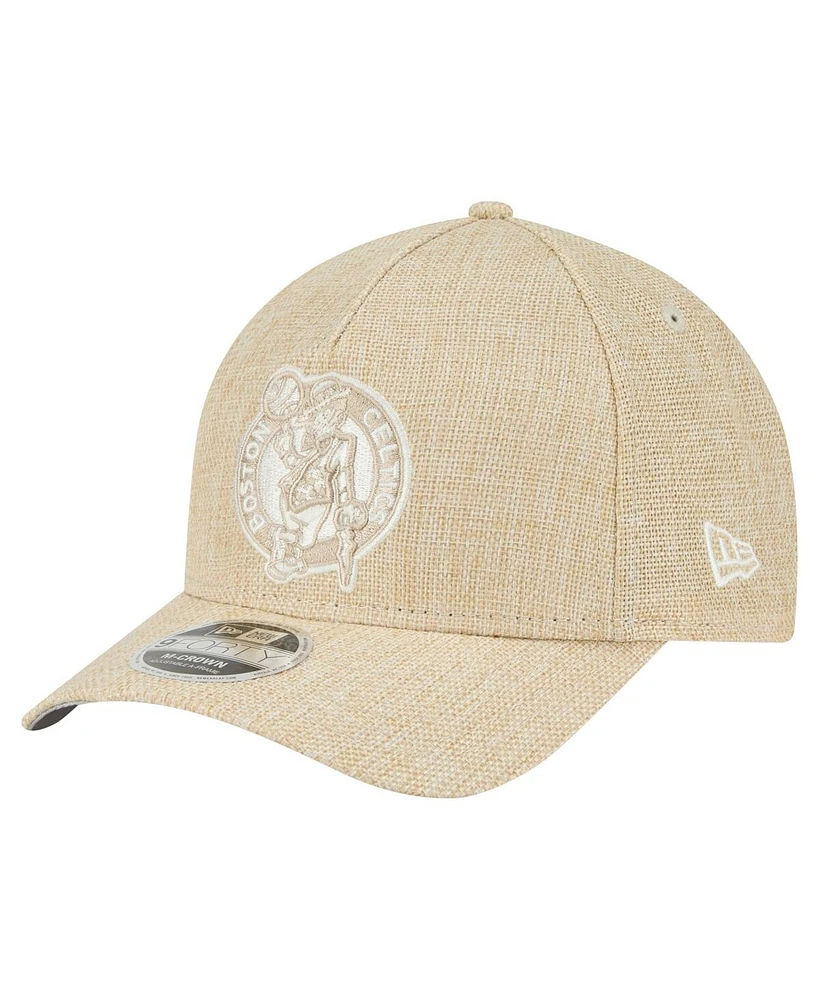 New Era Men's Tan Boston Celtics Injection Woven A-Frame 9FORTY Adjustable Hat