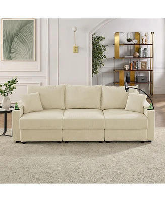 Beige Corduroy Sofa with Storage