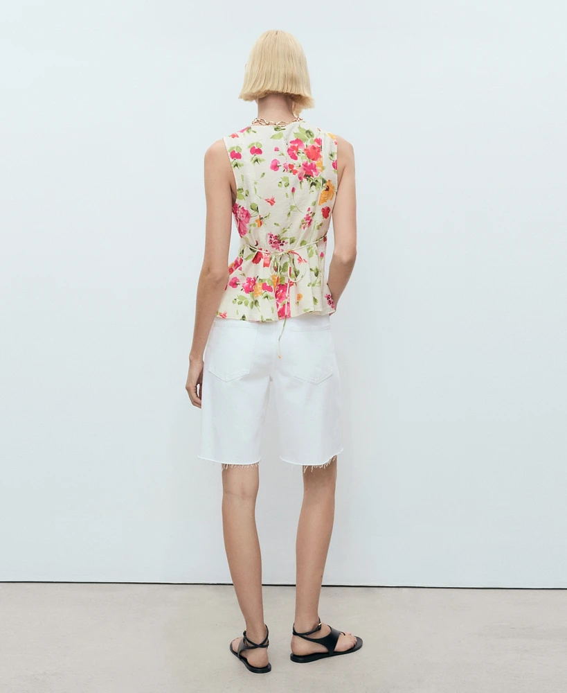 Mango Women's Floral Button-Down Fitted Blouse