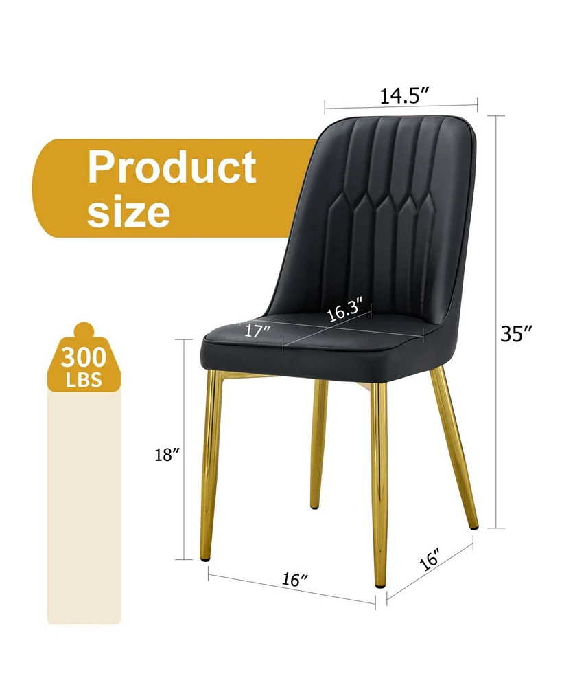 Set of 8 Dining Chairs with Pu Backrest and Gold Metal Legs