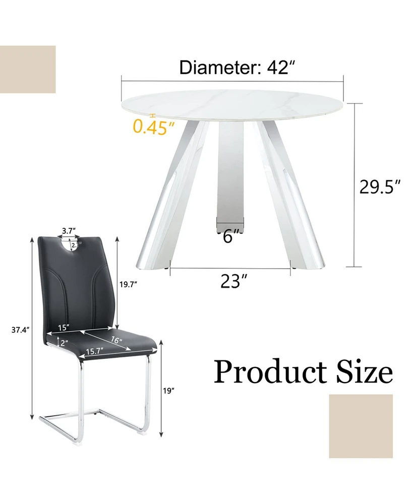 Stylish 42" Round Table & 6 Black Dining Chairs with Metal Legs