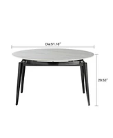 33.5" to 51.2" Extendable Sintered Stone Material Round White Dining Table