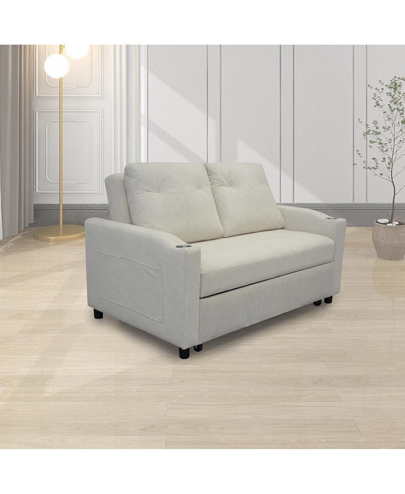 Modern Velvet Foldable Sofa Bed with Adjustable Back, Usb Port, Ashtray, and Swivel Phone Stand