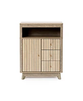 LuxenHome Natural Finish Wave-Patterned Manufactured Wood 3-Drawer 1-Door Bathroom Cabinet