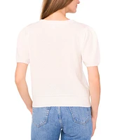 CeCe Women's Pointelle-Stitch Short-Sleeve V-Neck Cardigan