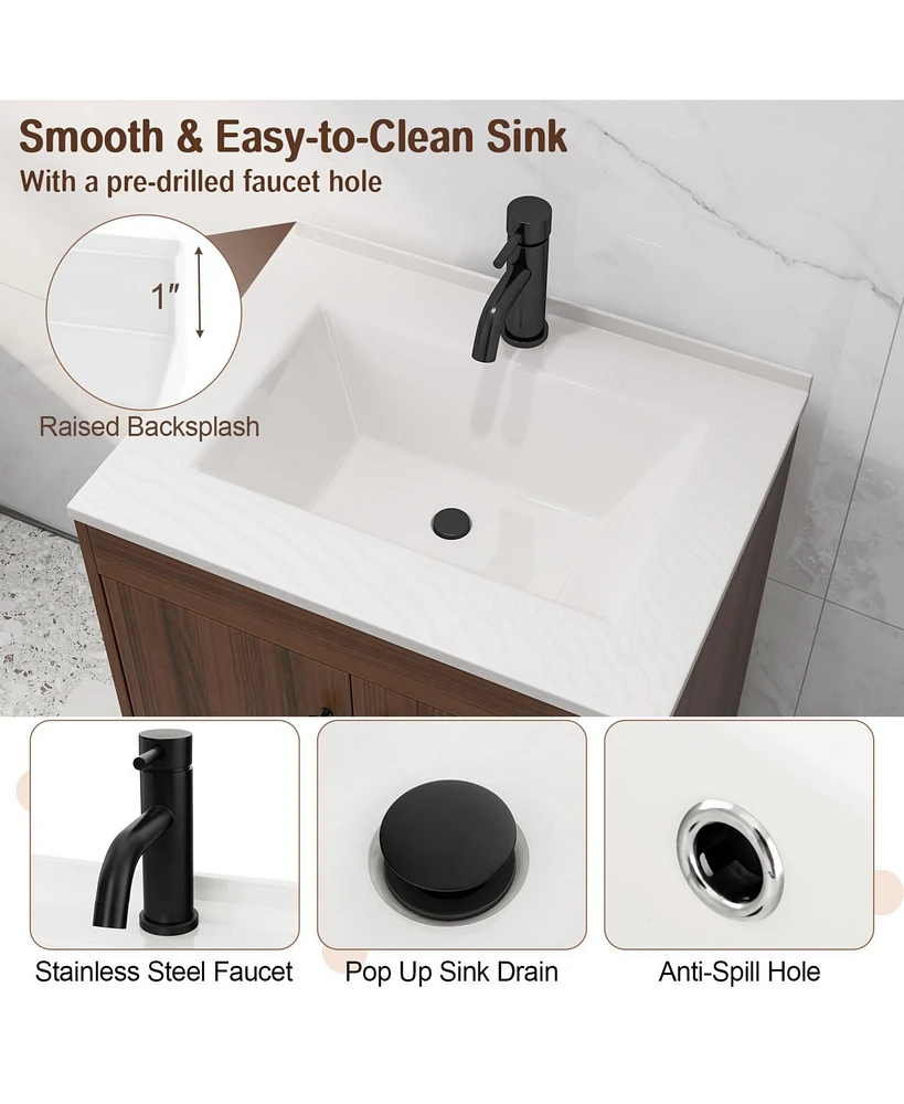 25 Inch Wooden Bathroom Storage Cabinet with Sink