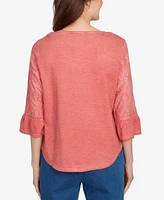 Alfred Dunner Petite El Paso Diamond Textured Spliced Bell Sleeve Top
