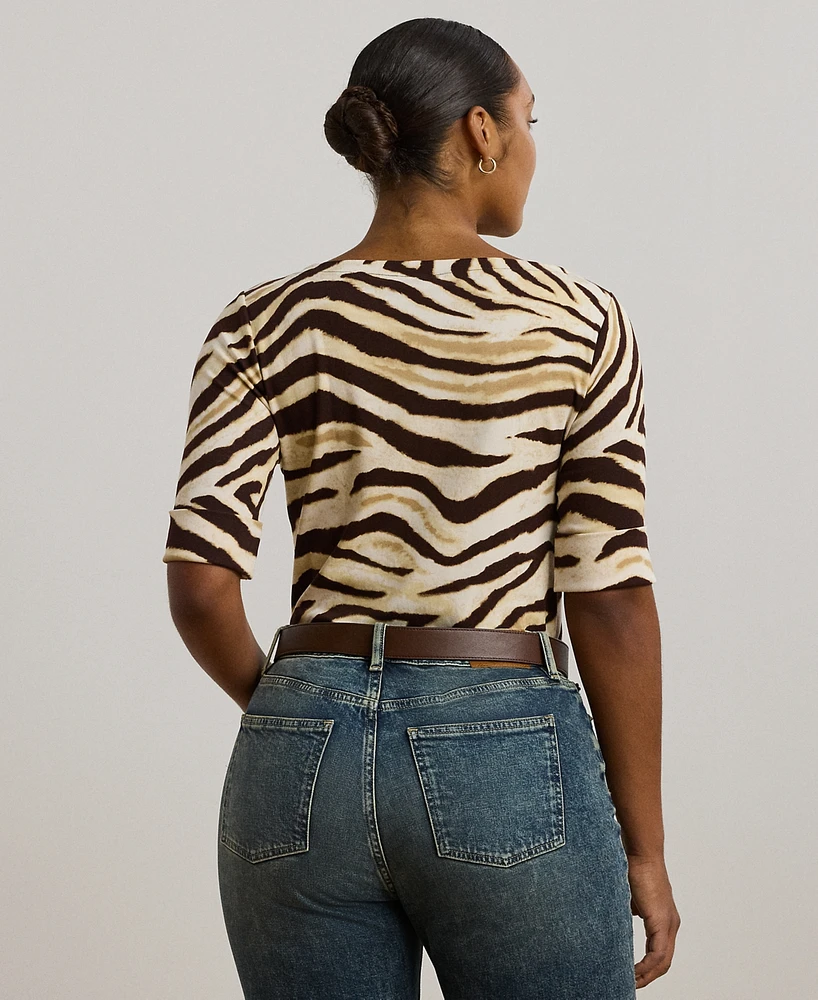 Lauren Ralph Plus Zebra-Print Stretch Cotton Boatneck Tee
