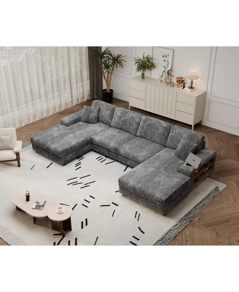 Convertible Corduroy Sofa, Large 4 Seat, Living Room Chair, Dark Grey