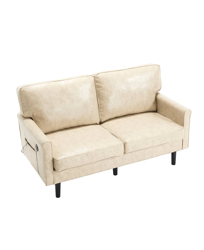 Mid-Century Modern Loveseat Sofa with Usb, Removable Pillow Cover