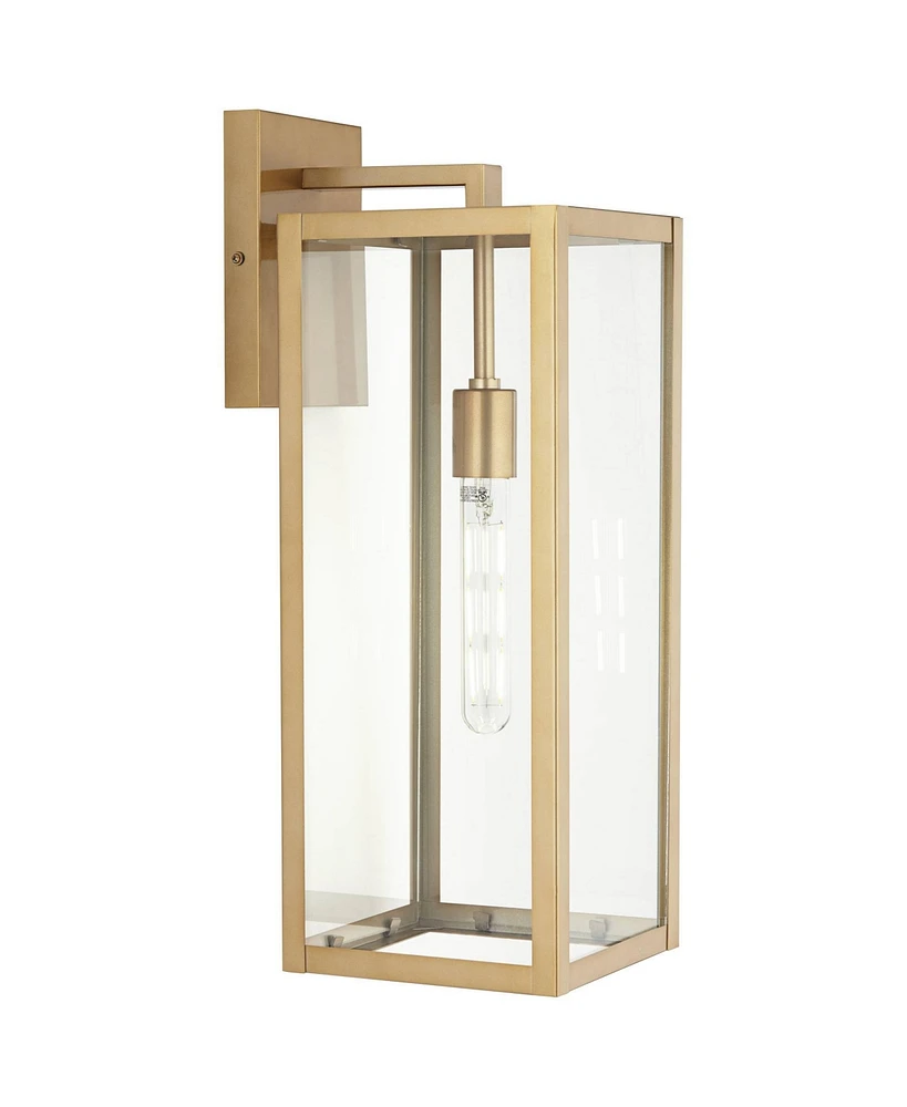 Titan Modern Outdoor Wall Light Fixtures Set of 2 Soft Gold Rectangular Box Frame 20 1/4" Clear Glass Panels for Post Exterior Barn Deck House Po