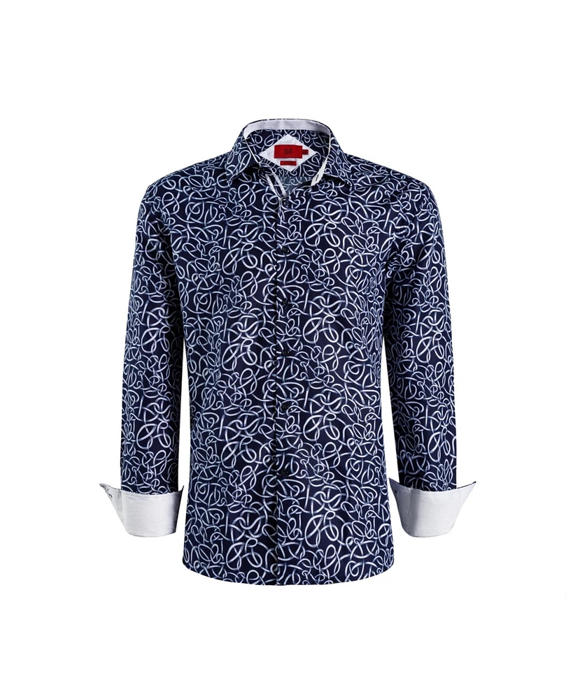 Elie Balleh Big Boys Navy Slim Fit Swirl Print Button-Down Shirt