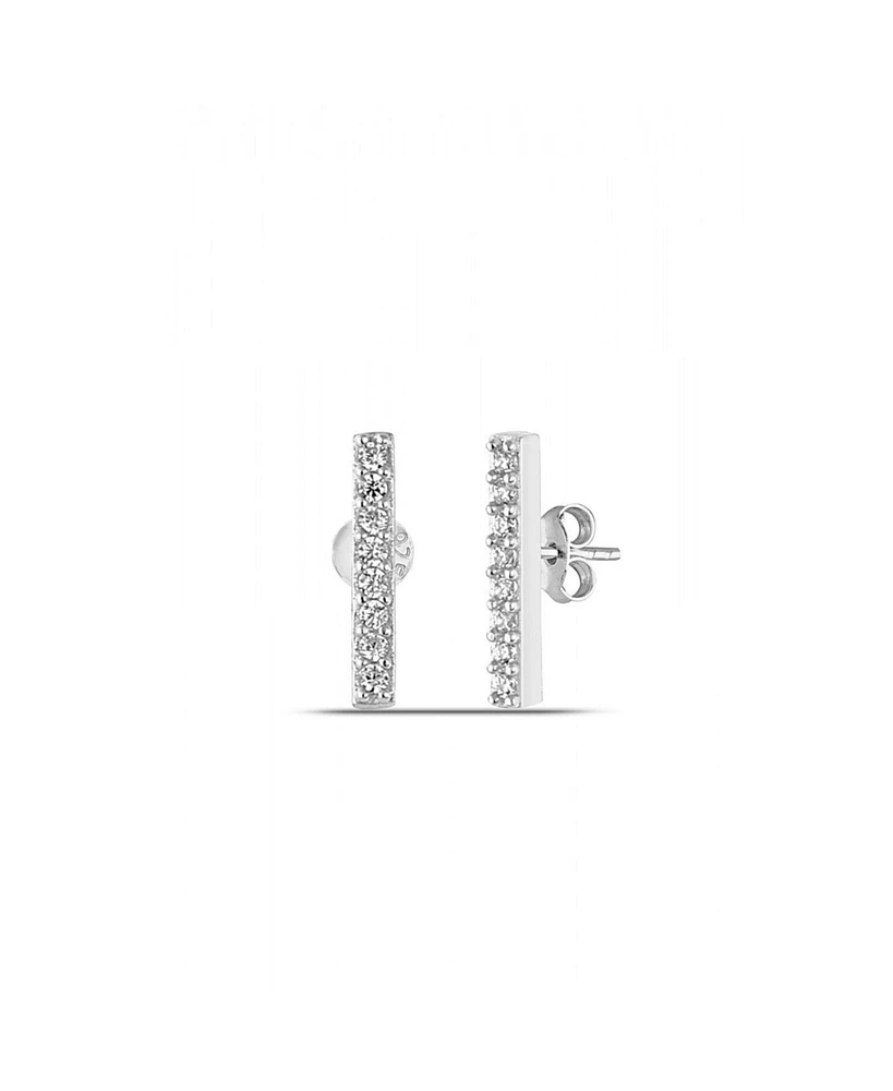 Spero London Sterling Silver Zirconia Bar Stud Earring