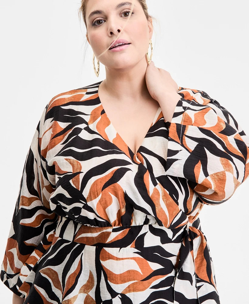 I.n.c International Concepts Plus Printed Kimono Wrap Top, Exclusively at Macy's