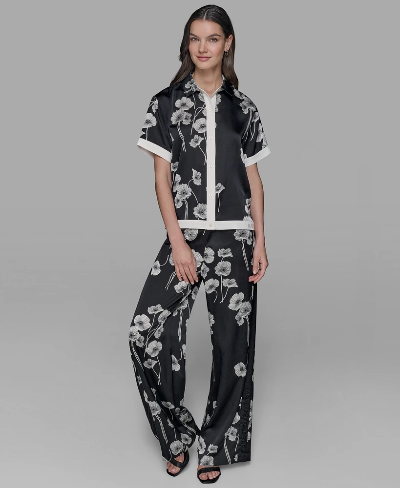 Karl Lagerfeld Paris Petite Short-Sleeve Multi-Print Camp Shirt